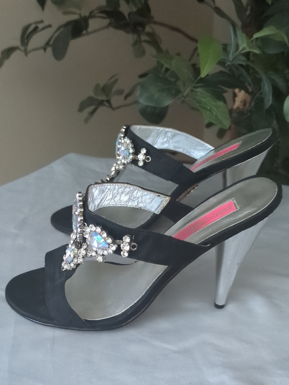 Betsy Johnson Black Crystal Embellished Heels